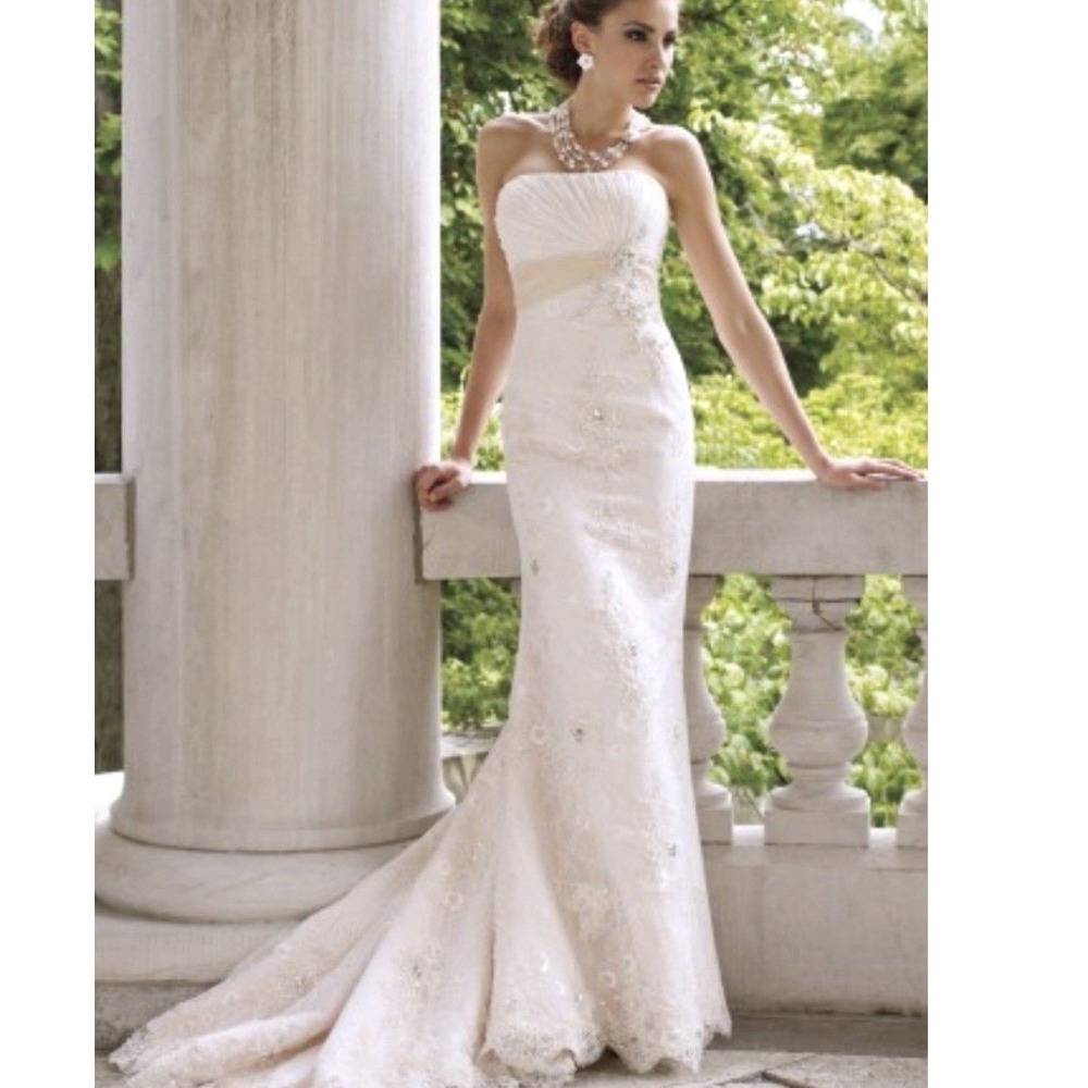 David Tutera White Sleeveless Wedding Dress 113211 With Lace Size 8